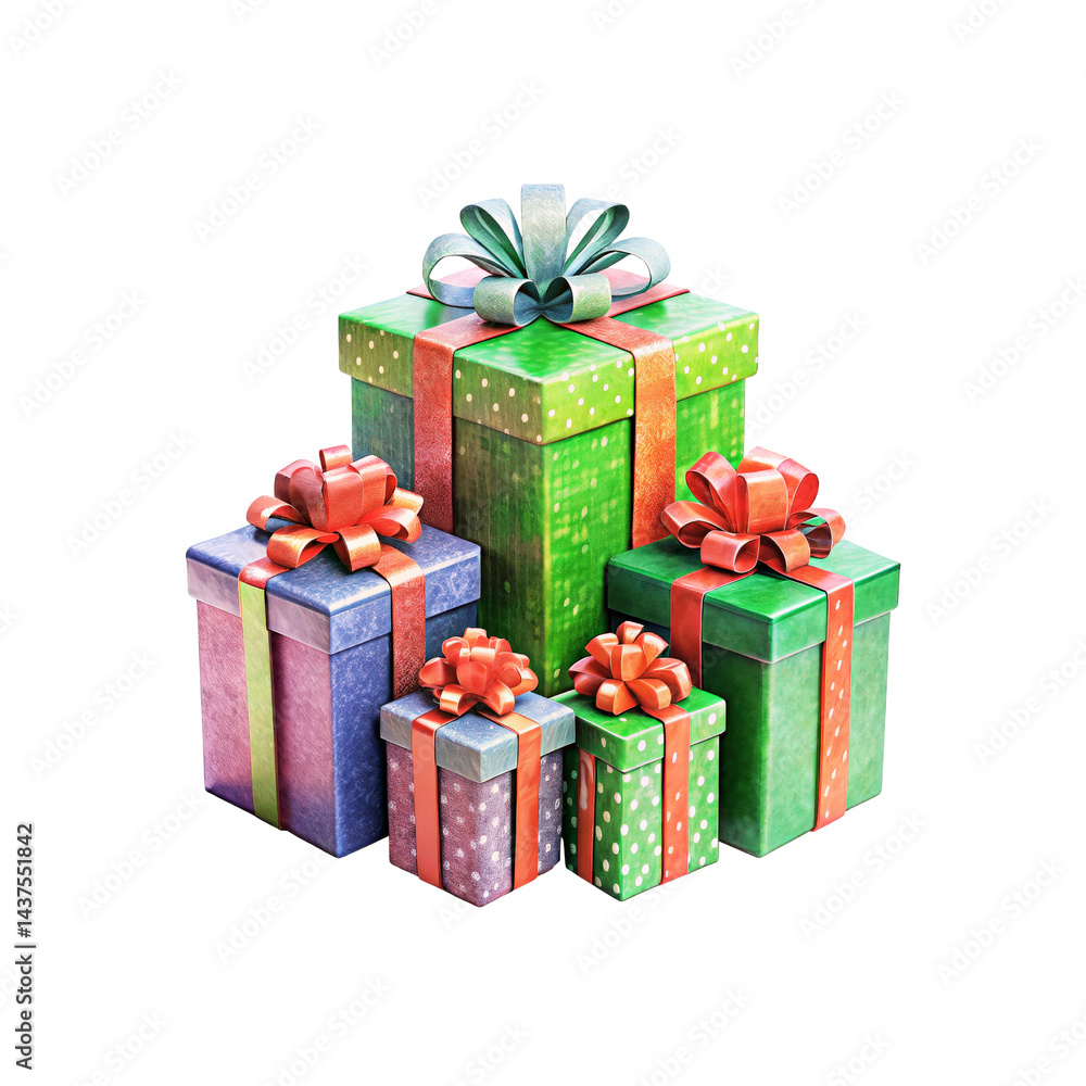 Obraz premium Christmas colorful gift boxes, Christmas day special, isolated on transparent background