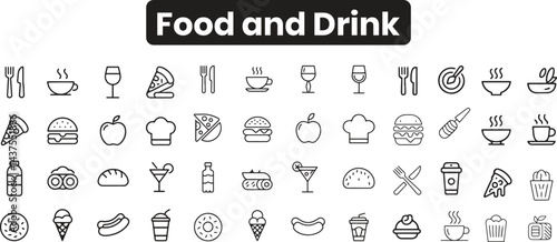 Food and drink line icons set collections. meal, beverage, restaurant, burger, cuisine icon. vector illustration