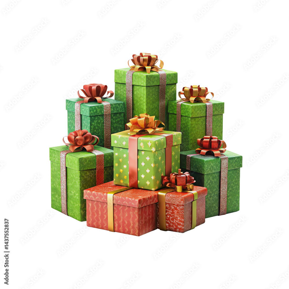 Fototapeta premium Christmas colorful gift boxes, Christmas day special, isolated on transparent background