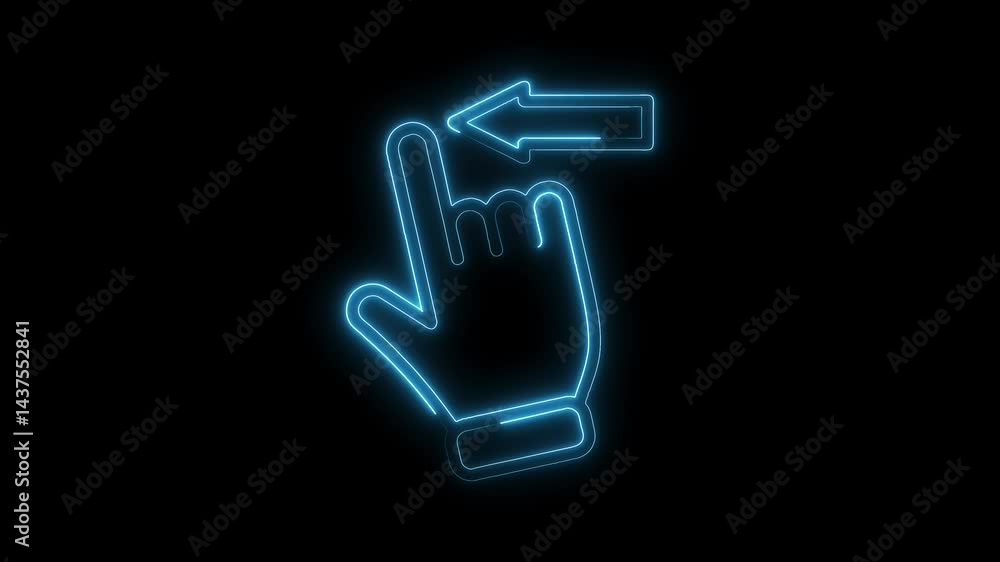 Neon swipe left gesture animation on black background Neon swipe left gesture animation on black background