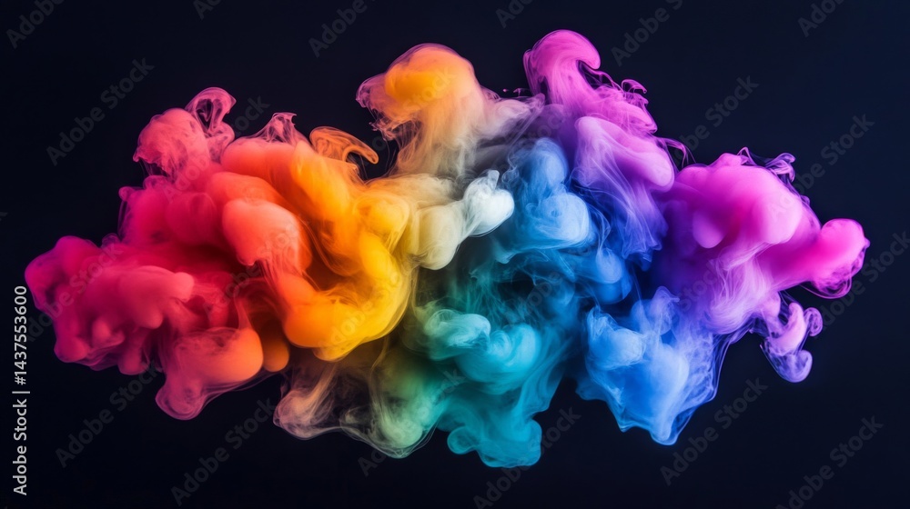 Fototapeta premium Vibrant Rainbow Ink Swirls On Black Background