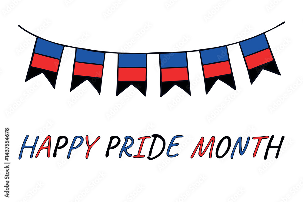 Fototapeta premium Colorful garland Polyamory pride flag Happy pride day LGBTQIA community Pride Month Vector hand drawn doodle for posters, stickers, logo, cards
