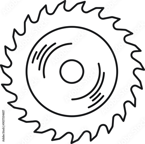Circular Saw Blade: A stark, minimalist outline of a circular saw blade, showcasing its sharp teeth and central hub. Capturing the essence of precision, cutting, and industrial design.
