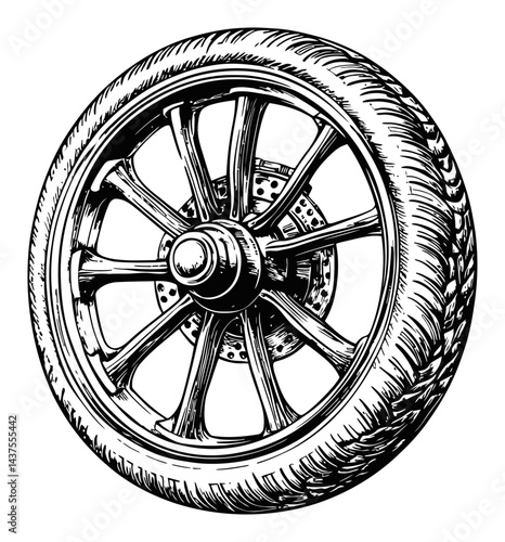 Vintage Wheel Engraving Illustration of a Classic Car Part