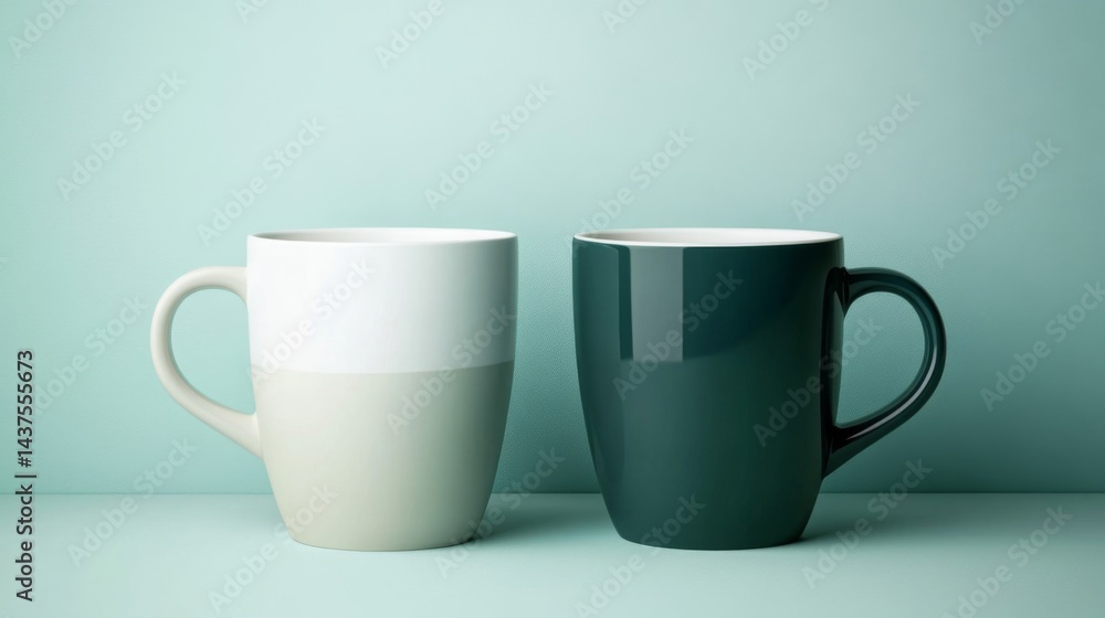 Two Mugs on Teal Background Two Mugs on Teal Background