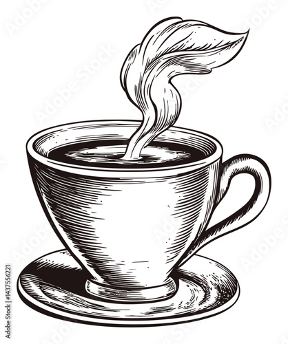Vintage Engraving of a Coffee Cup with Steam Illustration
