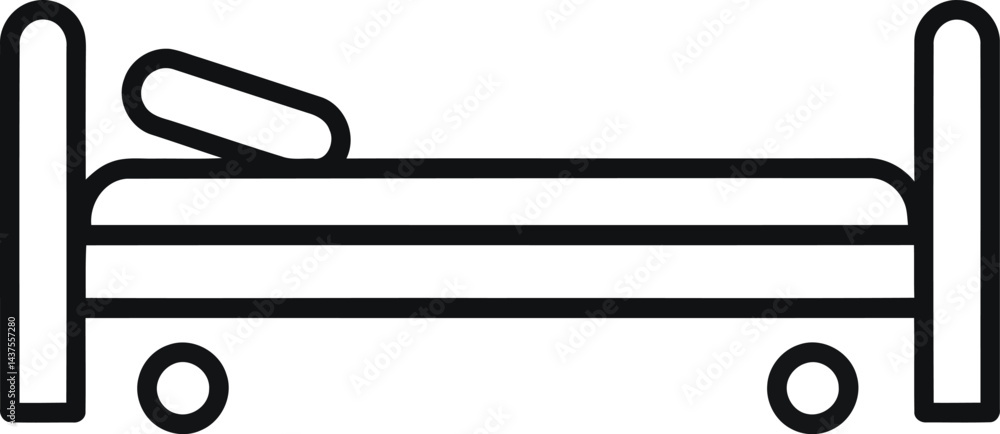 Hospital bed icon: An essential medical equipment, symbolizing rest, recovery, and healthcare, with the focus on the essential structure of the bed. Hospital bed icon: An essential medical equipment, symbolizing rest, recovery, and healthcare, with the focus on the essential structure of the bed.