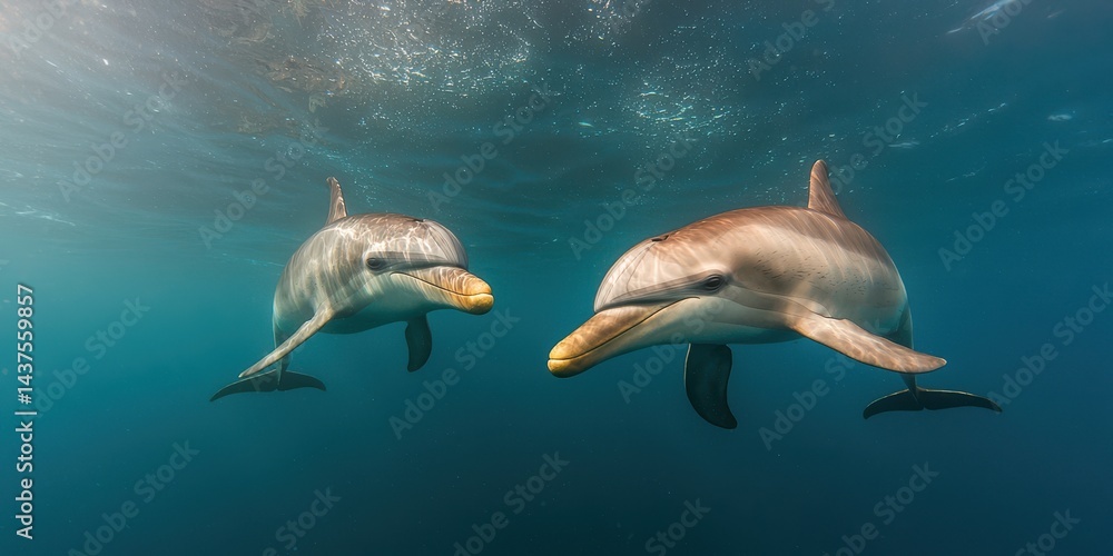 Obraz premium Dolphins swimming freely in a protected marine conservation area : ocean stewardship theme 