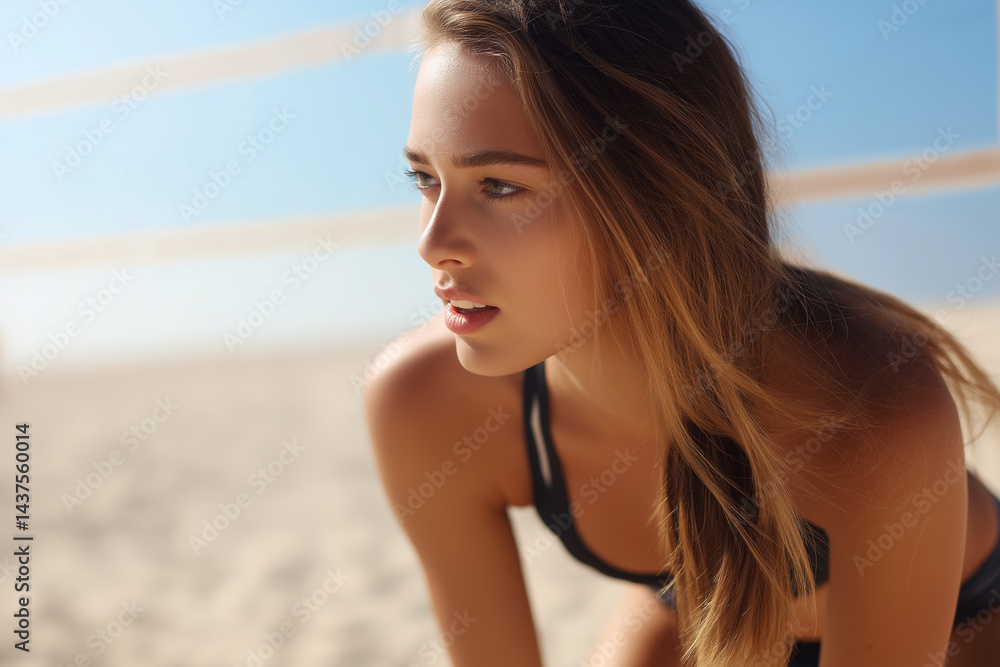Close-up of a woman playing volleyball on the beach. Close-up of a woman playing volleyball on the beach.