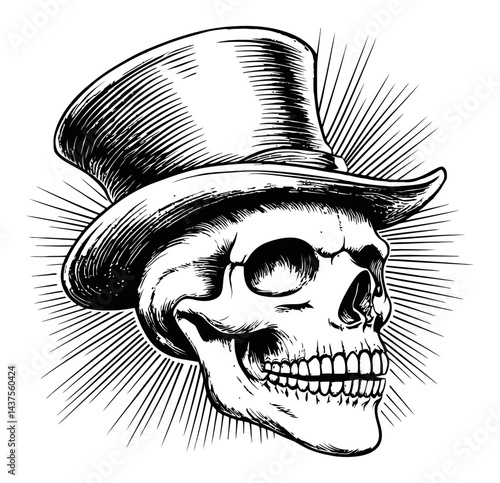 Artistic Skull with Top Hat Vintage Engraving and Illustration