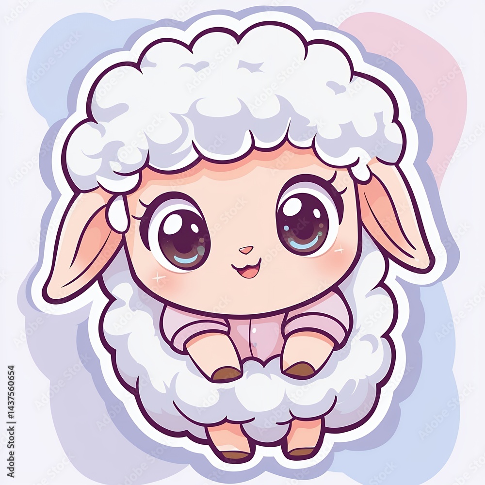 Whimsical Illustration: A Charming Lamb Character with Big Eyes in Pastel Palette Whimsical Illustration: A Charming Lamb Character with Big Eyes in Pastel Palette