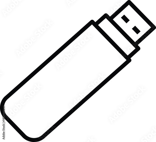Flash Drive Icon: This sleek and modern graphic depicts a close-up of a flash drive, perfect for illustrating data storage and transfer concepts. The simple lines convey clean technology.