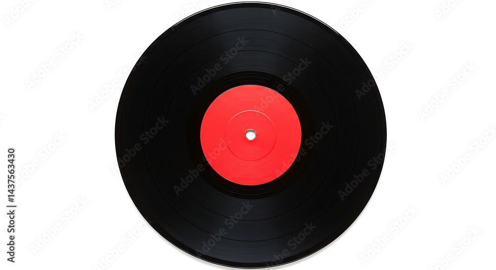 Obraz premium Retro Vinyl Record with Bright Red Label: An AI-