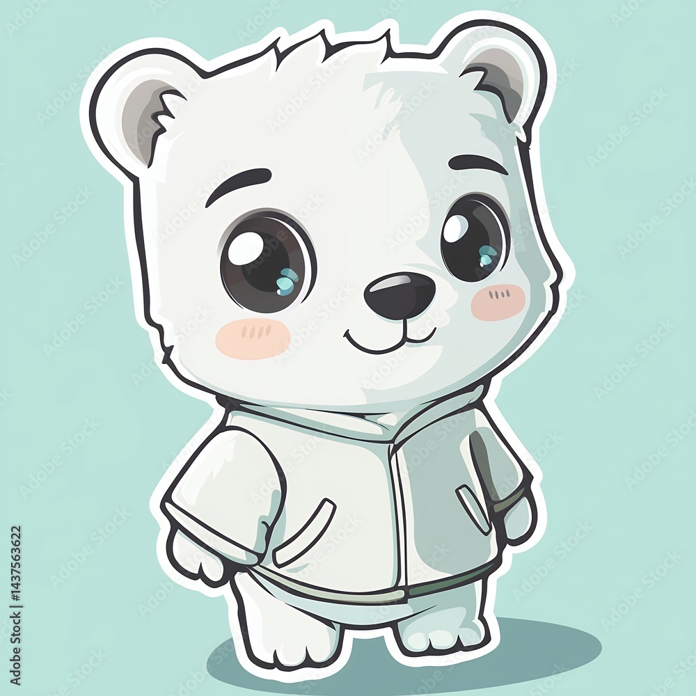 Fototapeta premium Cartoon polar bear character illustration on blue background with clean lines