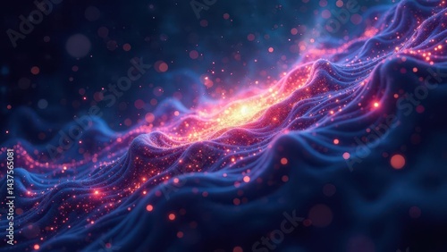 Wallpaper Mural Abstract Cosmic Landscape  Glowing Particles on Undulating Surface with Vivid Color Palette Torontodigital.ca