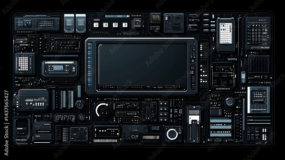 Futuristic electronic components arrangement Futuristic electronic components arrangement