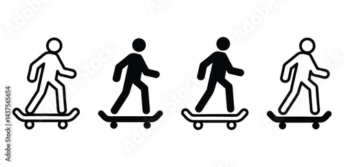 Simple Skater Icons Minimalist Silhouette  Black and White Color Vector Graphics Design