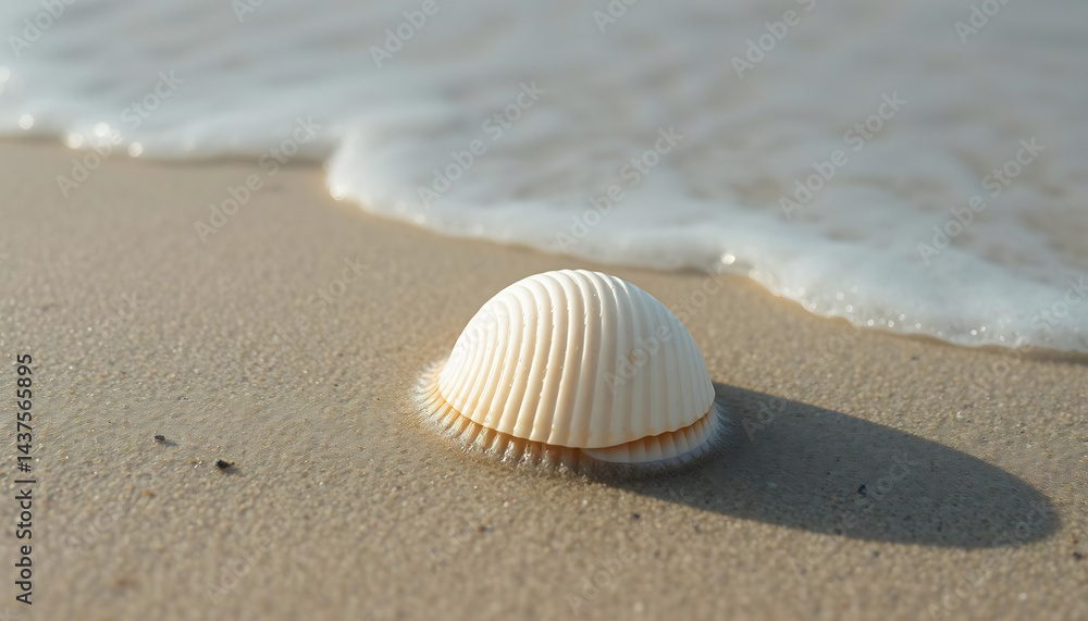 Close-Up of a Seashell on Wet Sand Close-Up of a Seashell on Wet Sand