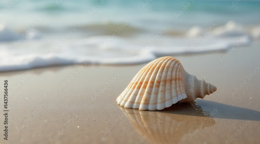 Close-Up of a Seashell on Wet Sand Close-Up of a Seashell on Wet Sand