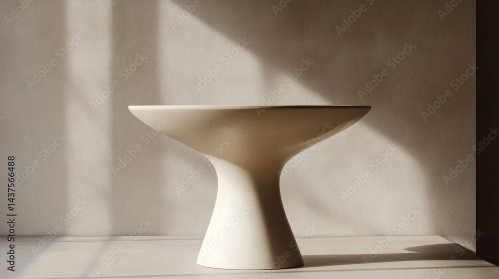 Beige Stone Bowl Table Minimalist Modern Design Beige Stone Bowl Table Minimalist Modern Design