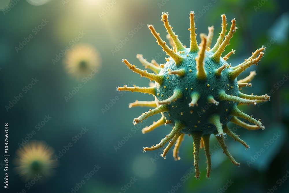 Fototapeta premium Green spiky plant blurred background