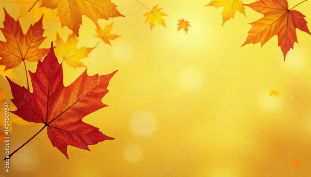 Abstract autumn leaves, yellow background, fall floral design, gold, artwork, october Abstract autumn leaves, yellow background, fall floral design, gold, artwork, october
