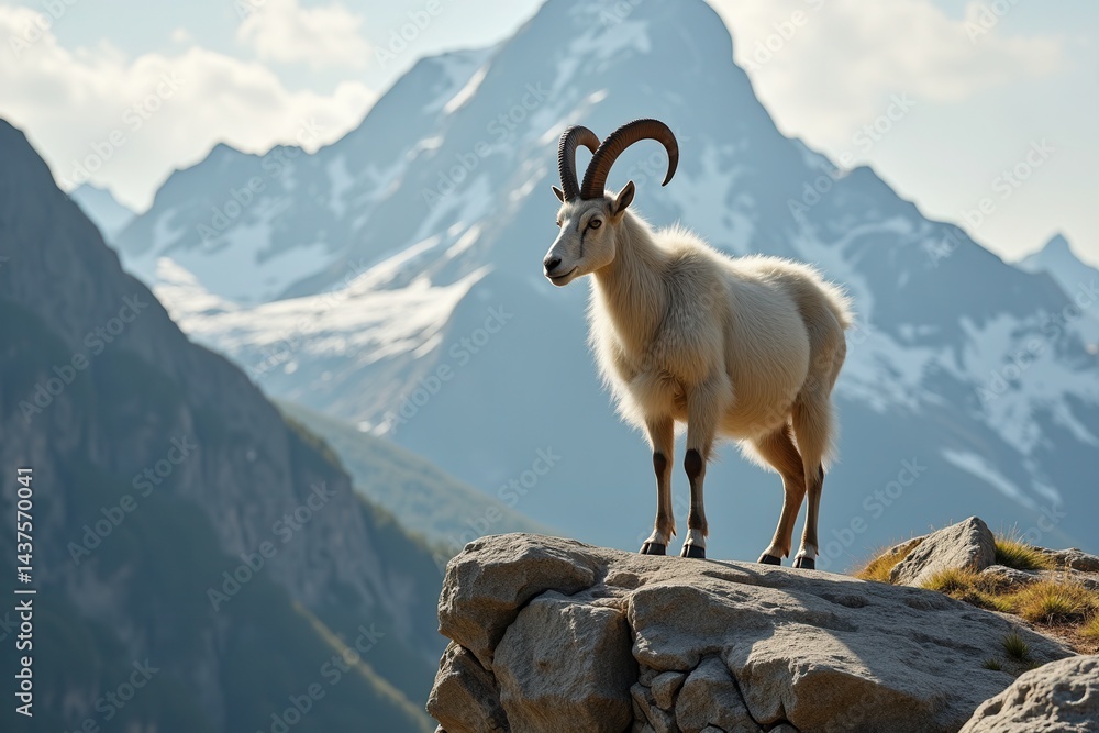 Fototapeta premium Majestic mountain goat in snowy landscape