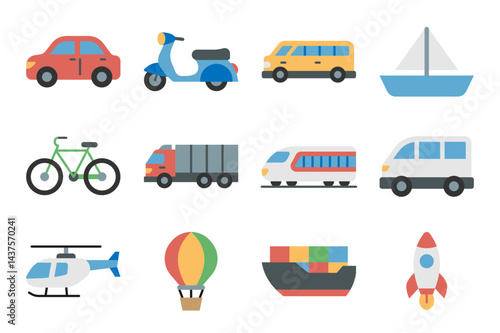 Transport vehicle vector icon pack in flat style, simple and minimalist icon
