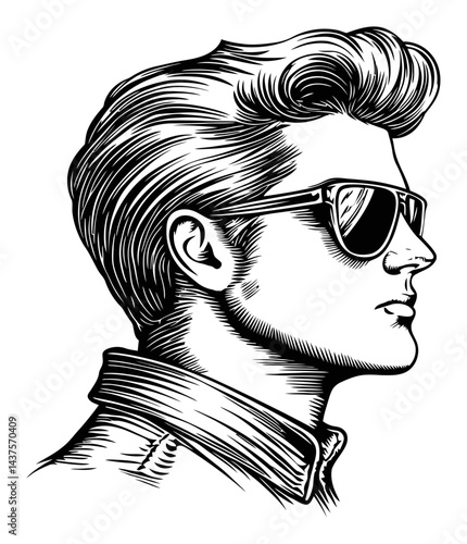 Vintage Engraved Illustration of Stylish Man with Sunglasses