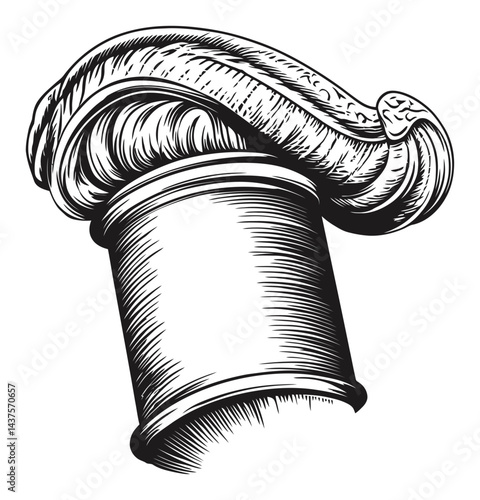 Detailed Engraving of Classical Column Capital with Scroll Design