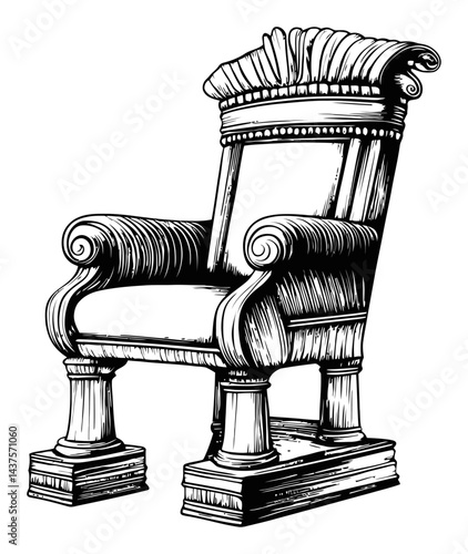 Detailed Engraving of an Ornate Armchair Design in Black and White