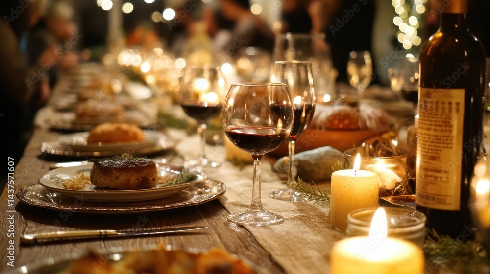Festive Table Setting with Wine Glasses and Candles for Storytelling Moments During Passover Celebrations Festive Table Setting with Wine Glasses and Candles for Storytelling Moments During Passover Celebrations