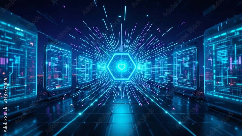 custom made wallpaper toronto digitalFuturistic Network Connecting Devices with a Heart Symbol, Representing Online Connectivity