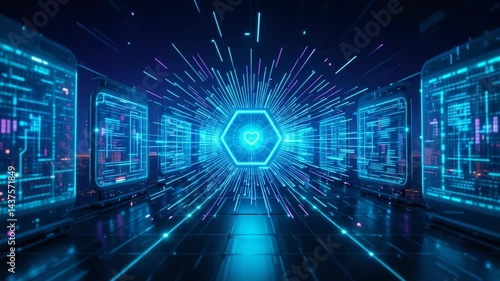 Wallpaper Mural Futuristic Network Connecting Devices with a Heart Symbol, Representing Online Connectivity Torontodigital.ca