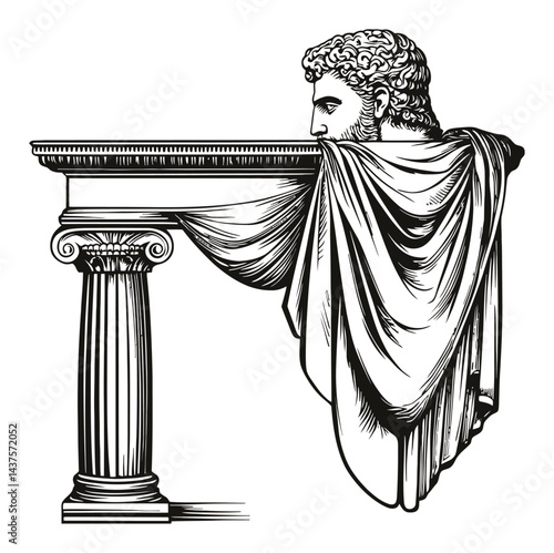 Classical Engraving of a Draped Figure Above a Column Illustration