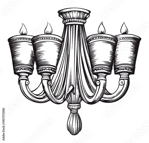 Elegant Vintage Chandelier Engraving and Traditional Illustration