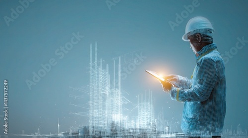 Construction Manager Using Tablet for Project Management Insights