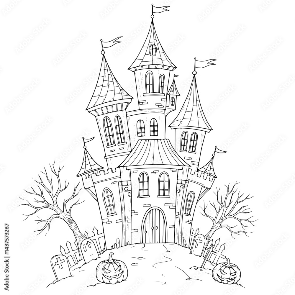 vector doodle illustration of a halloween castle vector doodle illustration of a halloween castle