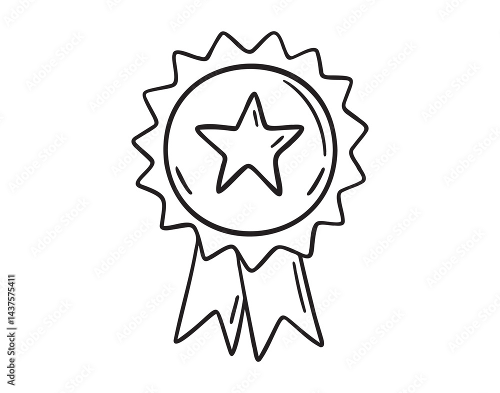 Fototapeta premium Award star medal icon doodle hand drawn. Outline drawing Award star medal the best line clipart symbol