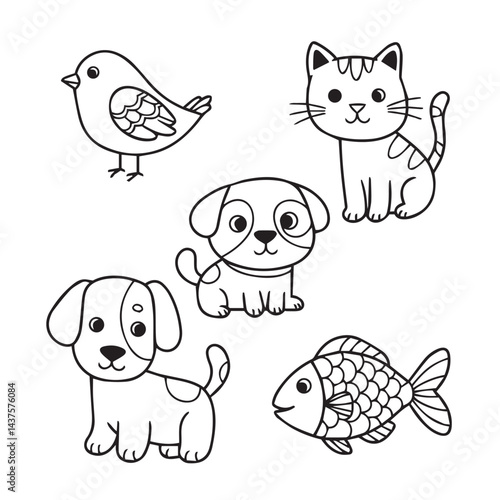 Cute animals coloring pages with birds cats dogs and fish ideal for early learning crafts educational resources and kids room decor
