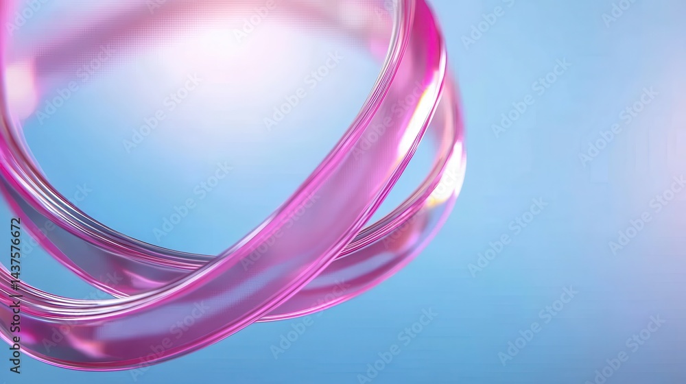 Abstract pink ribbons form smooth, looping shapes on a gradient blue background, creating a modern and elegant digital art composition. Abstract pink ribbons form smooth, looping shapes on a gradient blue background, creating a modern and elegant digital art composition.
