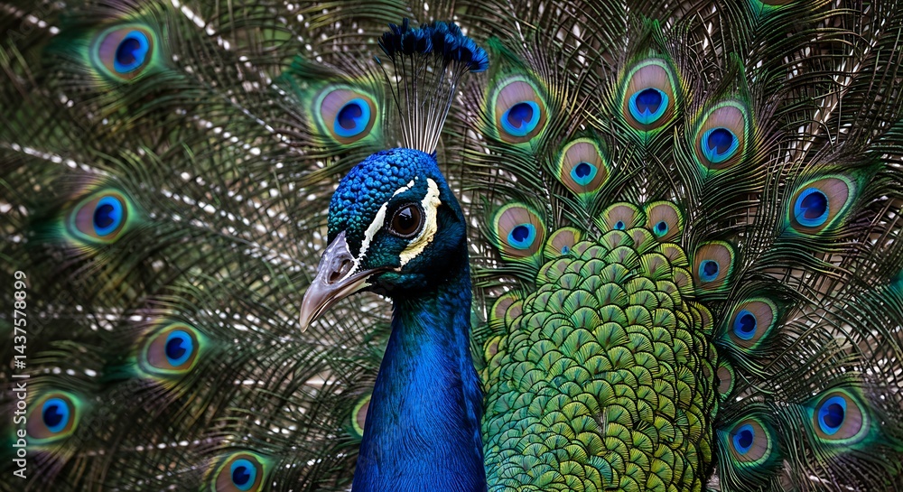 Obraz premium Majestic Peacock: A Vibrant AI-