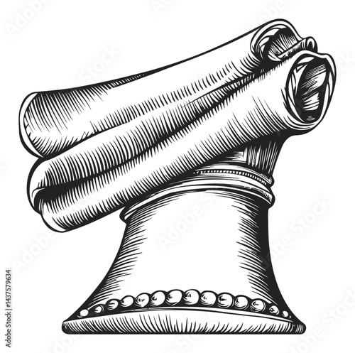 Vintage Engraving of a Decorative Scroll on a Pedestal Stand