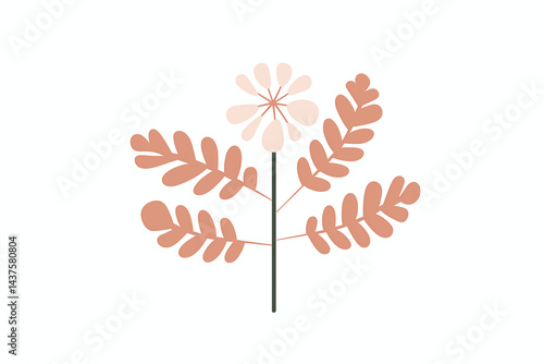 Minimal flat design Yarrow flower and leaf icon, soft colors, clean lines, PNG with transparent background