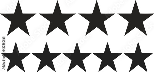Five Stars Rating Icon Set – Flat Black Quality Review Vector Bundle