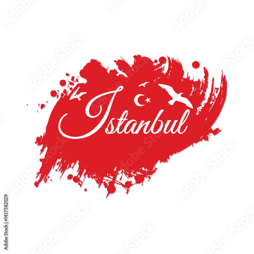 Red Brushstroke with Crescent, Star Seagulls. Travel Illustration for Souvenirs, Prints  Tourism Designs. Celebrate Turkish Culture  Historical Landmarks!
Vector
