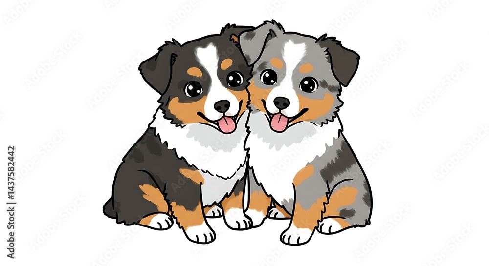 Naklejka premium Adorable Australian Shepherd Puppies: AI-Generated Art