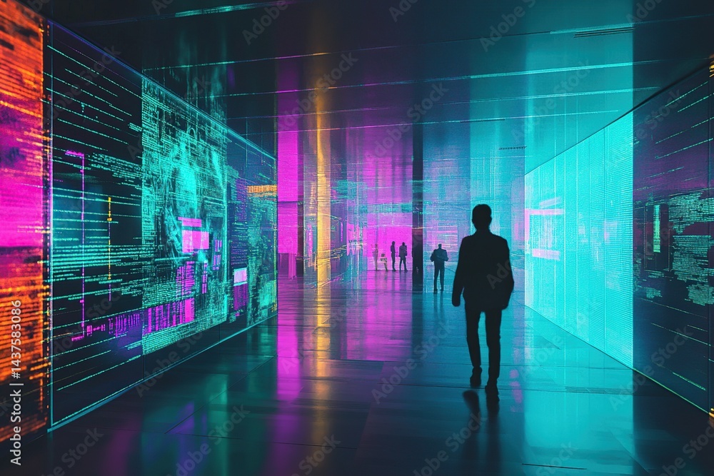 Futuristic corridor with digital displays Futuristic corridor with digital displays