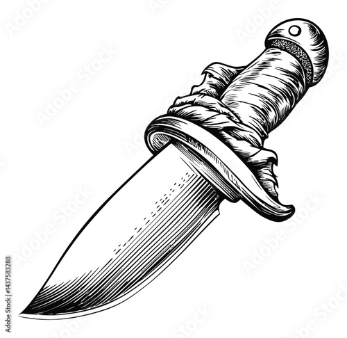 Intricate Engraving of a Punishing Dagger with Decorative Handle