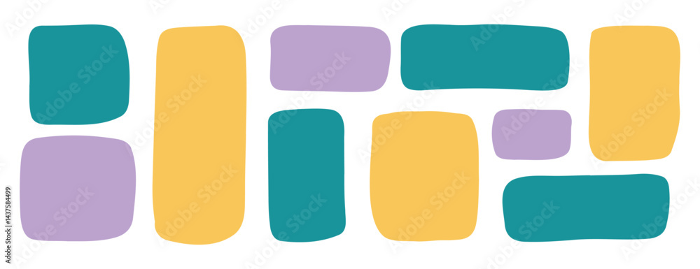 hand drawn rectangle text box doodle colorful set. abstract geometric frame. empty kids simple textbox template collection.